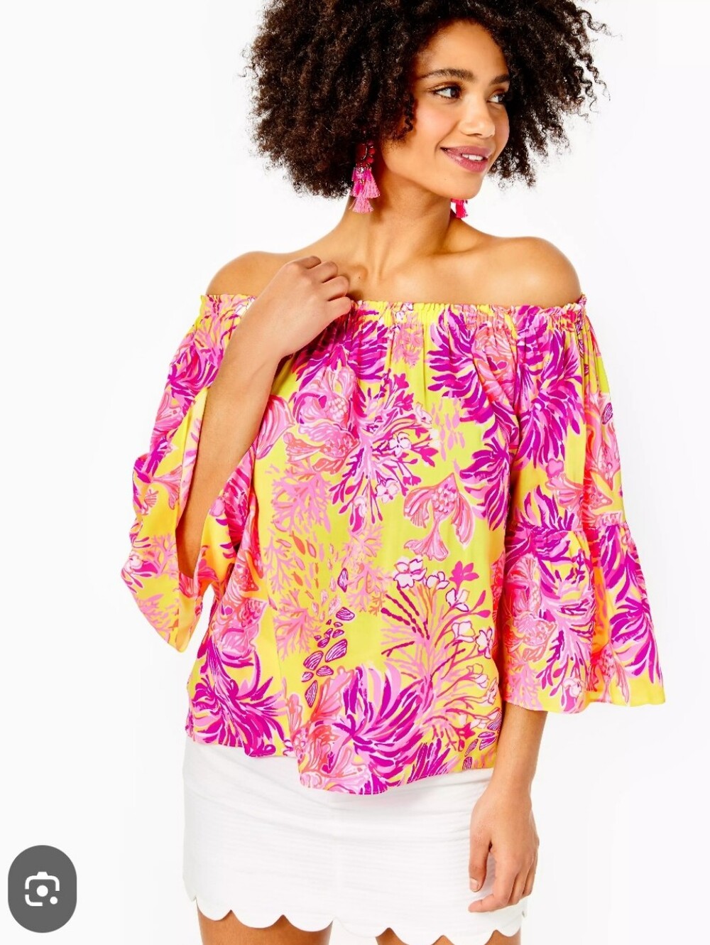 NWT Lilly Pulitzer Nevie Off The Shoulder Top Calla Yellow Floral Extra Large XL
